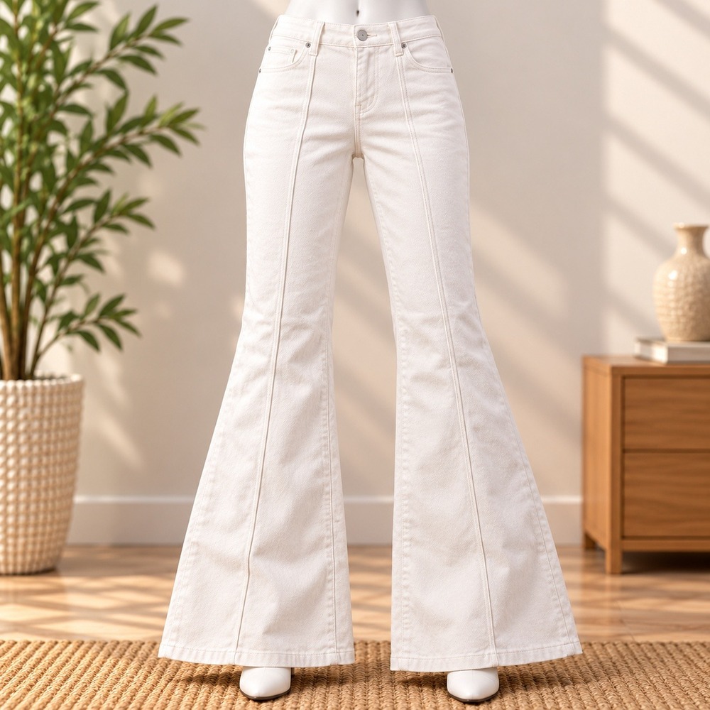 NWT PacSun Low Rise Flare Jeans Women 25 White Stretch Seamed Denim
